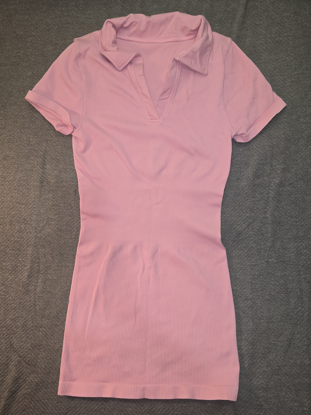 Pink Ribbed Polo Mini Dress
